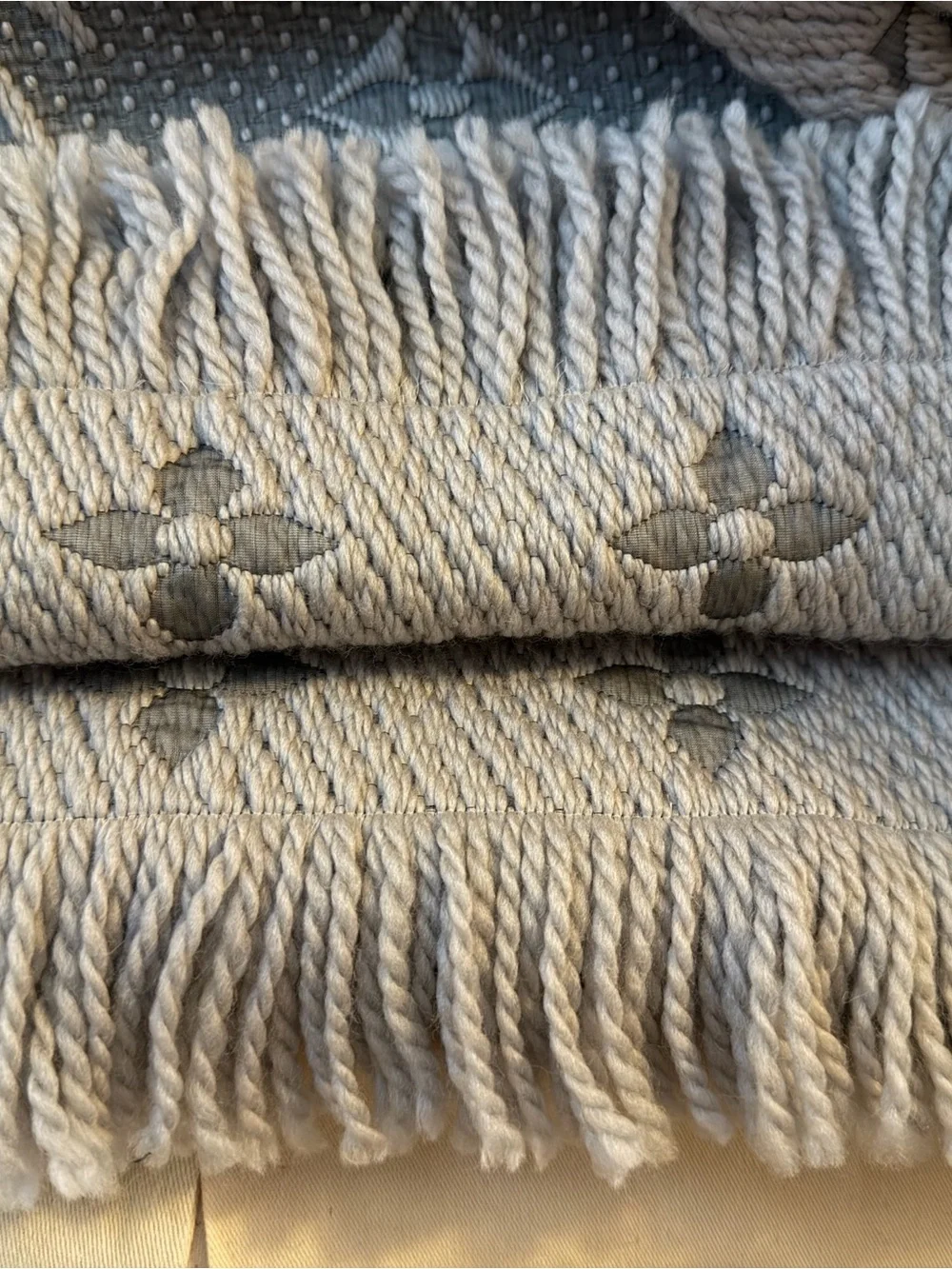 Louis Vuitton Light Gray Monogram Textured Scarf